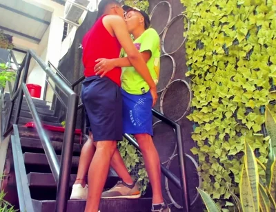Gay Couple Masturbates on Some Stairs Secretly