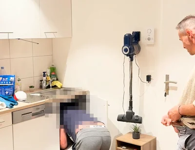 Flashing the Curious Repair Guy and Sucking Him Until He Cums in My Mouth