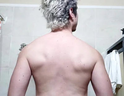 Handsome Flexing Muscles in the Bathroom, Big Cock