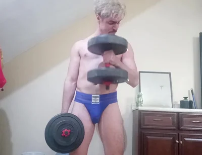 Handsome White Latino Working Out in Jockstrap