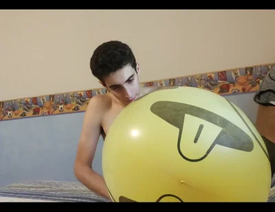 Blowing up a Huge Smiley Balloon While Jerking off