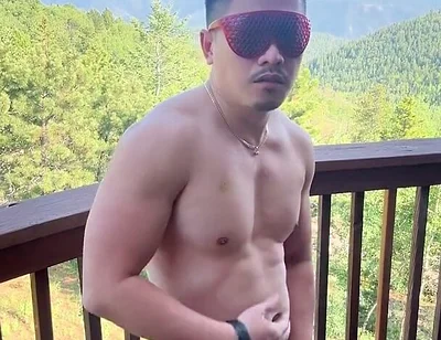 Mountain Top Tease: Muscular Asian Hunk's Solo Show