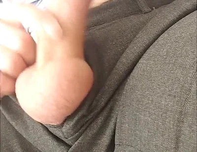 Playing with my cock in suit pants, then stripping and drenching my t-shirt in cum
