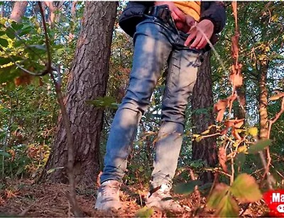 Guy Long Pissing In The Forest Under A Tree