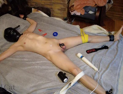Chastity Guy Tied to the Bed, Allowed to Cum and Locked Again
