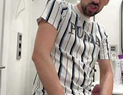 Hot Stepdaddy Wanking off in Public Bathroom