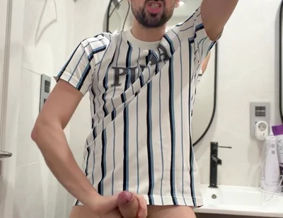 Hot Stepdaddy Wanking off in Public Bathroom
