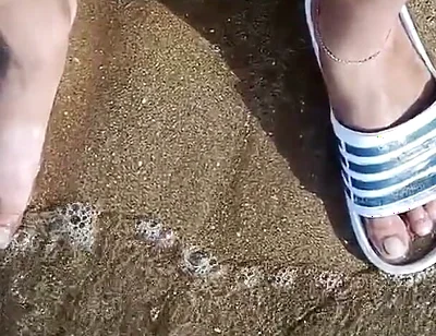 Feet and the Sea Extra Slowmotion - One Foot Barefoot and Foot in Slide - Great Feet in Sea