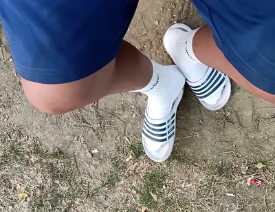 Making Socks Dirty in Slides - Used Socks and Slides and Uncut Soft Cock