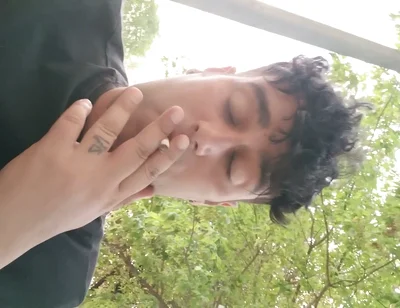 Smoking Outdoor and Showing Balls and Soft Uncut Cock
