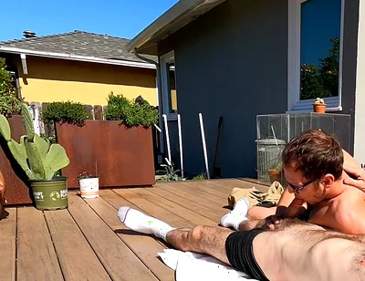Boy Surprises Stepdaddy Strips and Sucks Him Outdoors