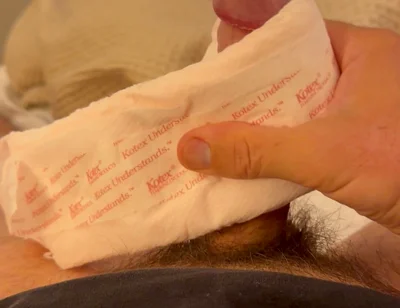 Smelling Pantyliner Inspires Cum on Huge Kotex Pad