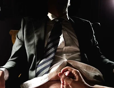 Mysterious Suited Guy Got Edged in a Working Suit