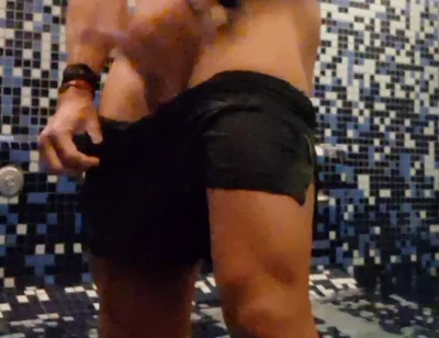 Risky Masturbation in Luxury Spa Sauna - Big Hard Cock Jerk to Huge Cum Almost Caught