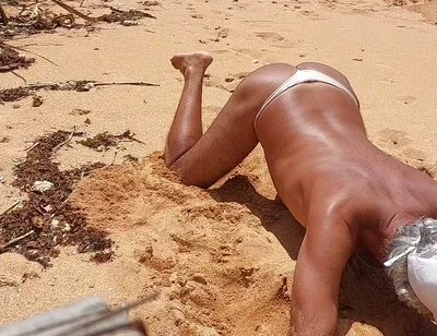 Ladysilva Femboy on the Beach Wearing Panties Showing off Her Hot Big Ass