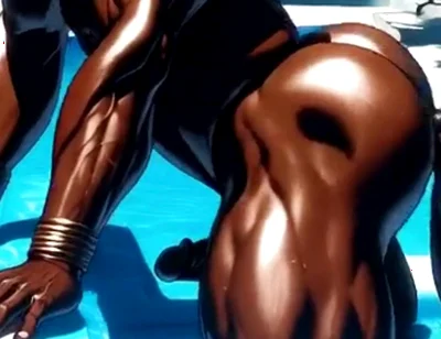 Gay Anal Sex with Two Black Men by the Pool of a Luxury Hotel. Yaoi Hentai Animation