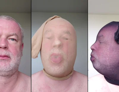 Selfie Collage with Masks Made of Tights