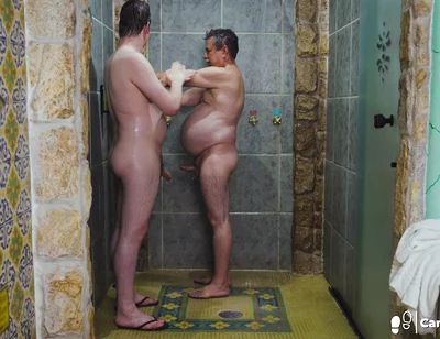 Old Man Taking a Shower with Boy