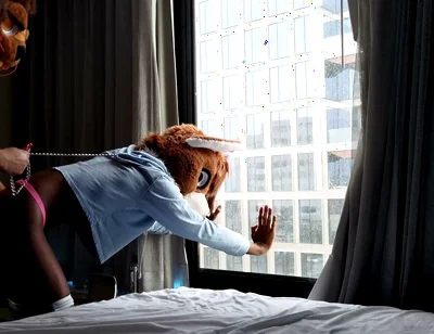 Bareback Femboy Furry Fursuit Fuck in Front of Window