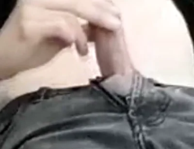 This Gay Twink Sticks His Cock Through His Fly to Jerk off Outside