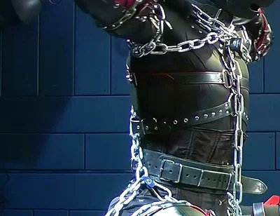 Furry Puppy in Thick Chains Corset, Armbinders & Stress Pose