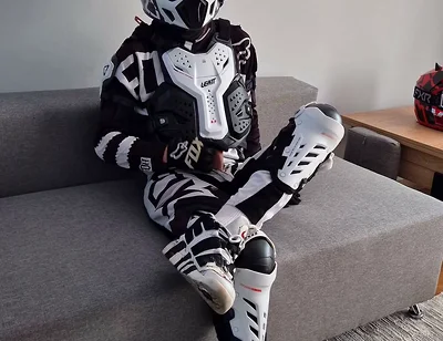 Motorcyclist in Gear Cum Hot on Himself