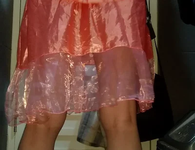 Crossdressing and Cum Wearing Girl Satin Party Pink Mini Dress
