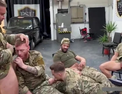 Military group blowjob cum loads