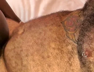 Hotel Sheets Soaked Ink-covered Stepdaddy Stretches Eager Stud, Creampie Payoff