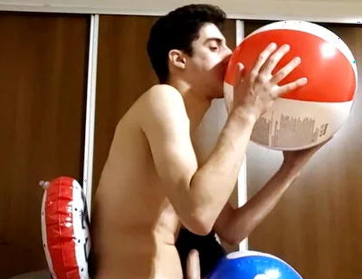 Vertical Vid - Blowing up Many Inflatables While Jerking off in Stream