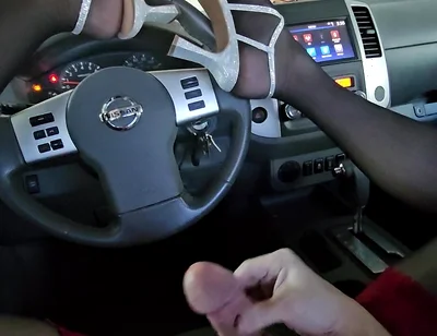 Climax in My Sparkled High Heels on My Steering Wheel Skirt and Nylons in My Track After Just Driving Home Horny