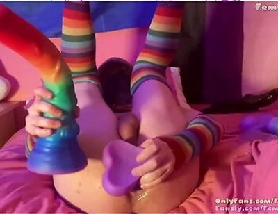 (full Video) Size Queen Femboy Raine Stretched By Massive Fantasy Dildos!