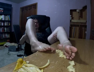 Having Fun with a Banana - Crush & Self Foot Worship
