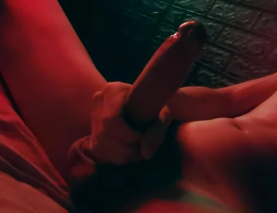 Very Passionately Masturbates a Huge Cock at Night and Moans!