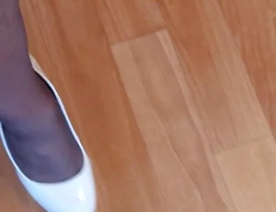 Walking in My High White Shiny Stilettos