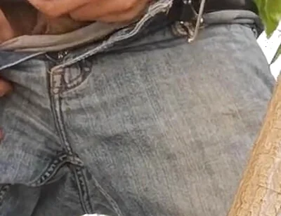 Hiding Outside Behind a Tree to Jerkoff with Huge Cumshot